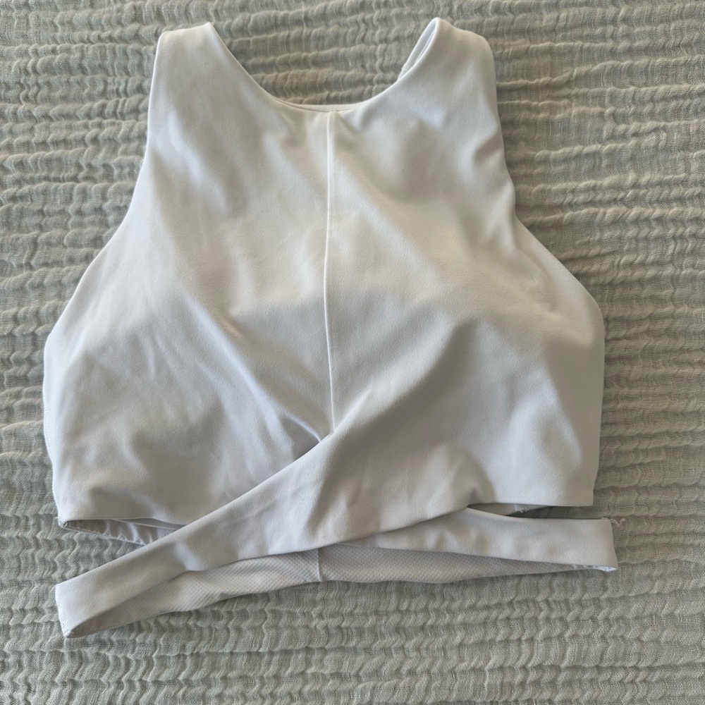Athleta White Sleeveless Asymmetrical Crop Sports Bra